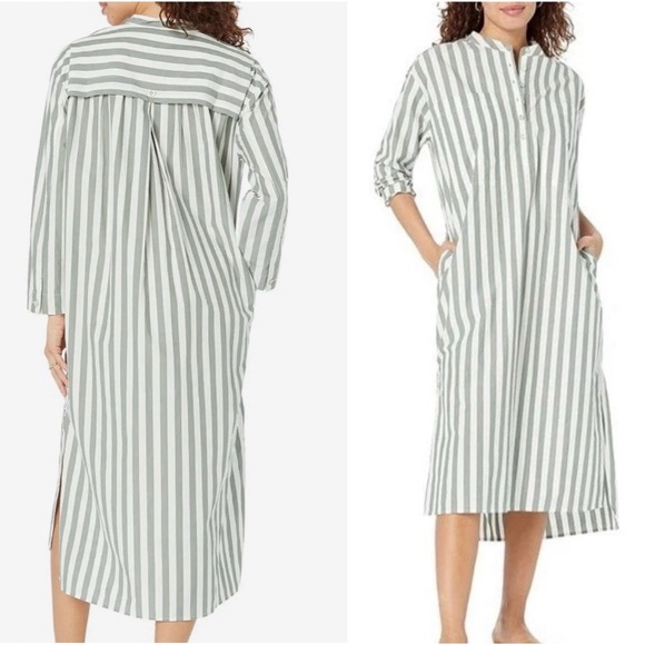 Madewell Poplin Oversized Midi Shirtdress Green White Striped Size Medium - Picture 1 of 11
